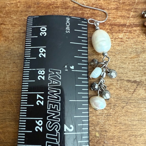 Silver Tone and Freshwater Pearl Dangle Earrings - Picture 5 of 10